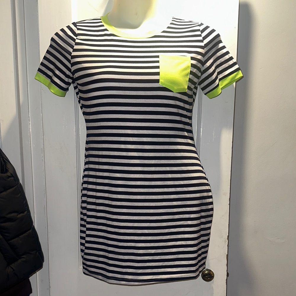 Striped Black and White Dress with Neon Accents